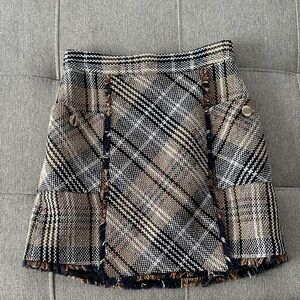 Zara Black and Cream Plaid Mini Skirt
